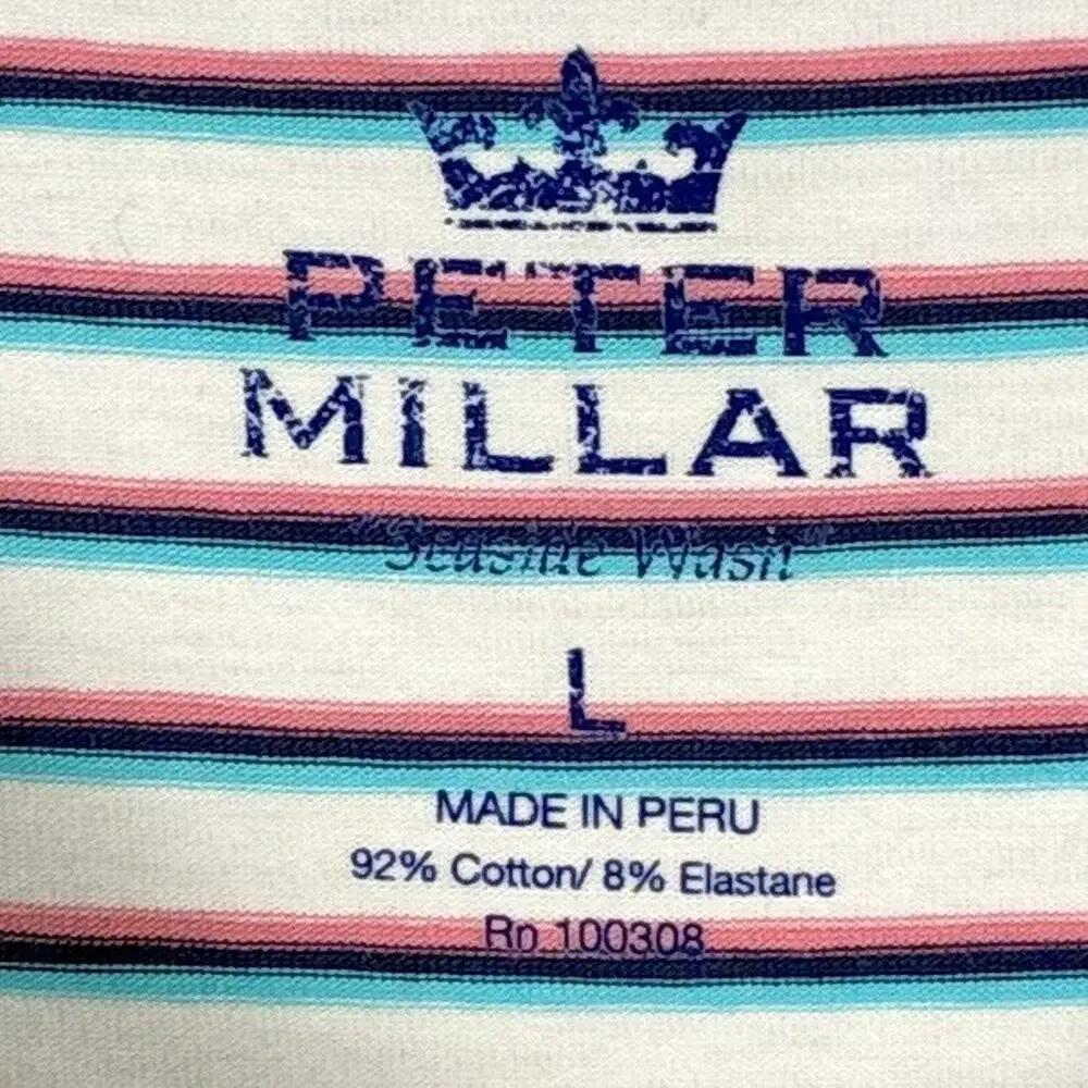Peter Millar Polo Shirt Men L Blue Black Red 3D Striped Seaside Wash Performance